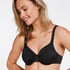 Satin Fleece Non-Padded Underwired Bra, Black