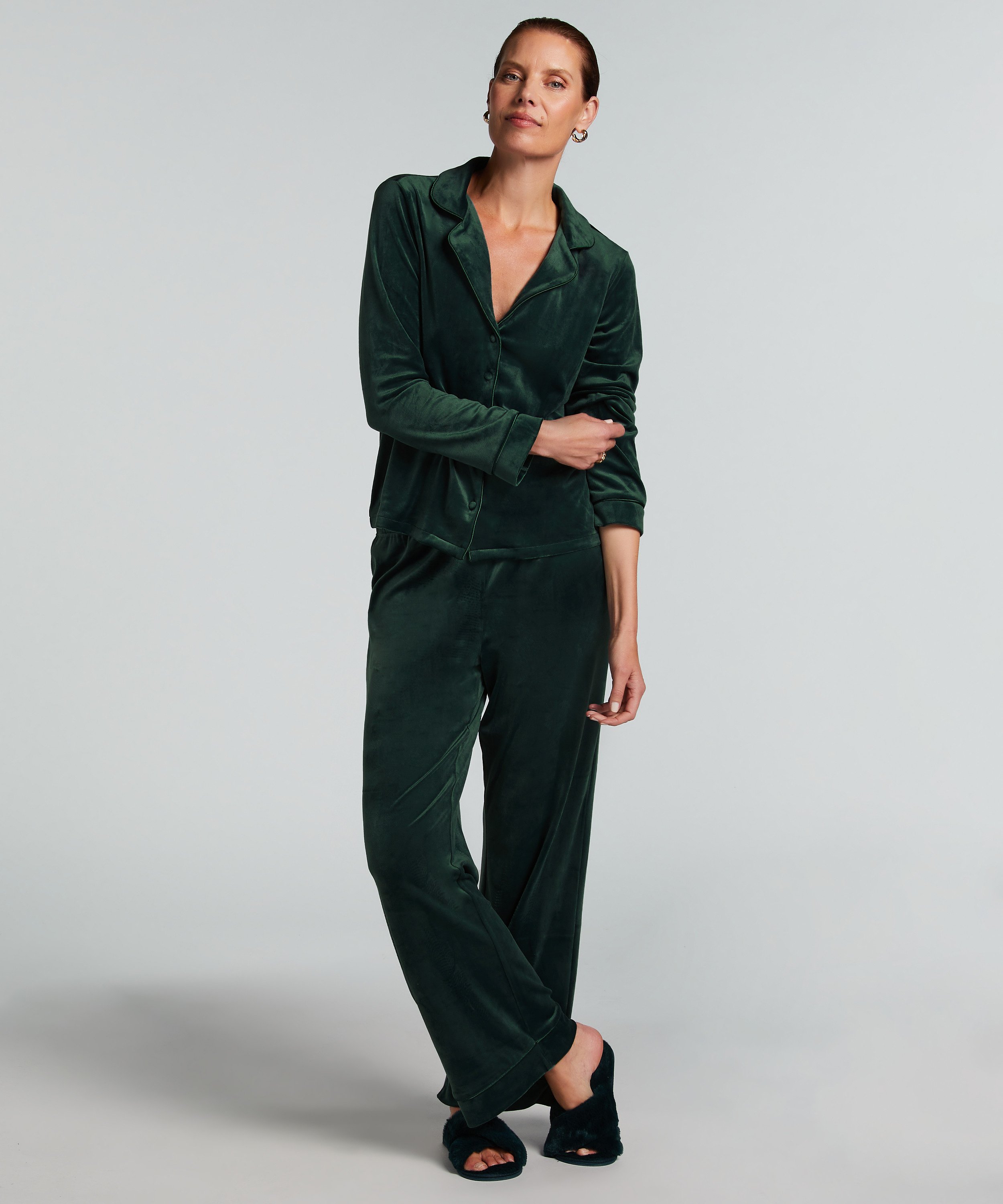 Velours Long-Sleeved Jacket, Green, main