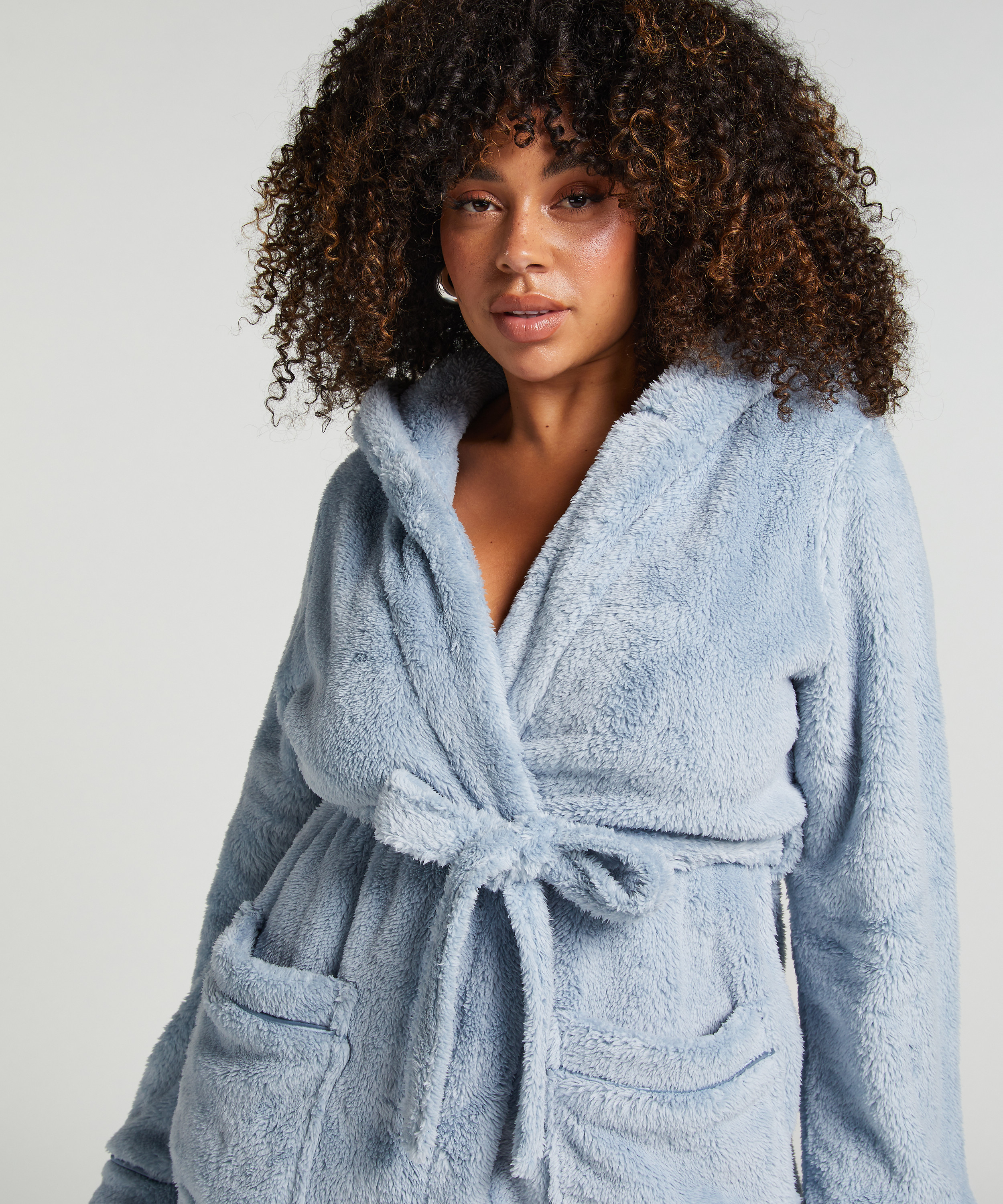 Fleece Bathrobe Short, Blue, main