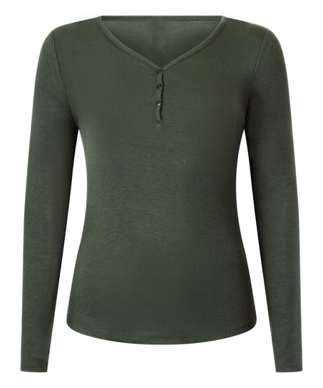 Longsleeved Pyjama Top Henley, Green
