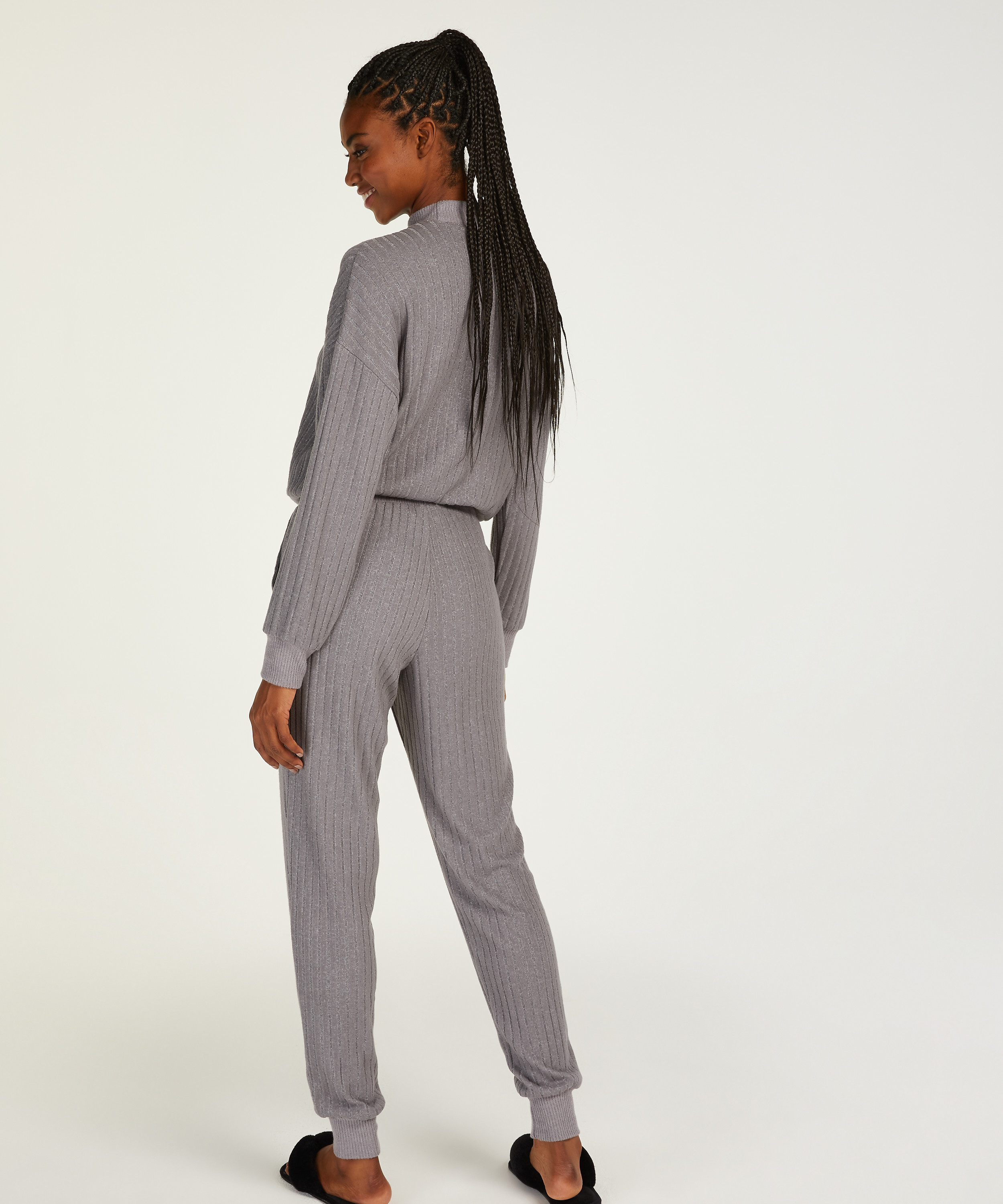 Tall Brushed Rib Pyjama Pants, Gray, main