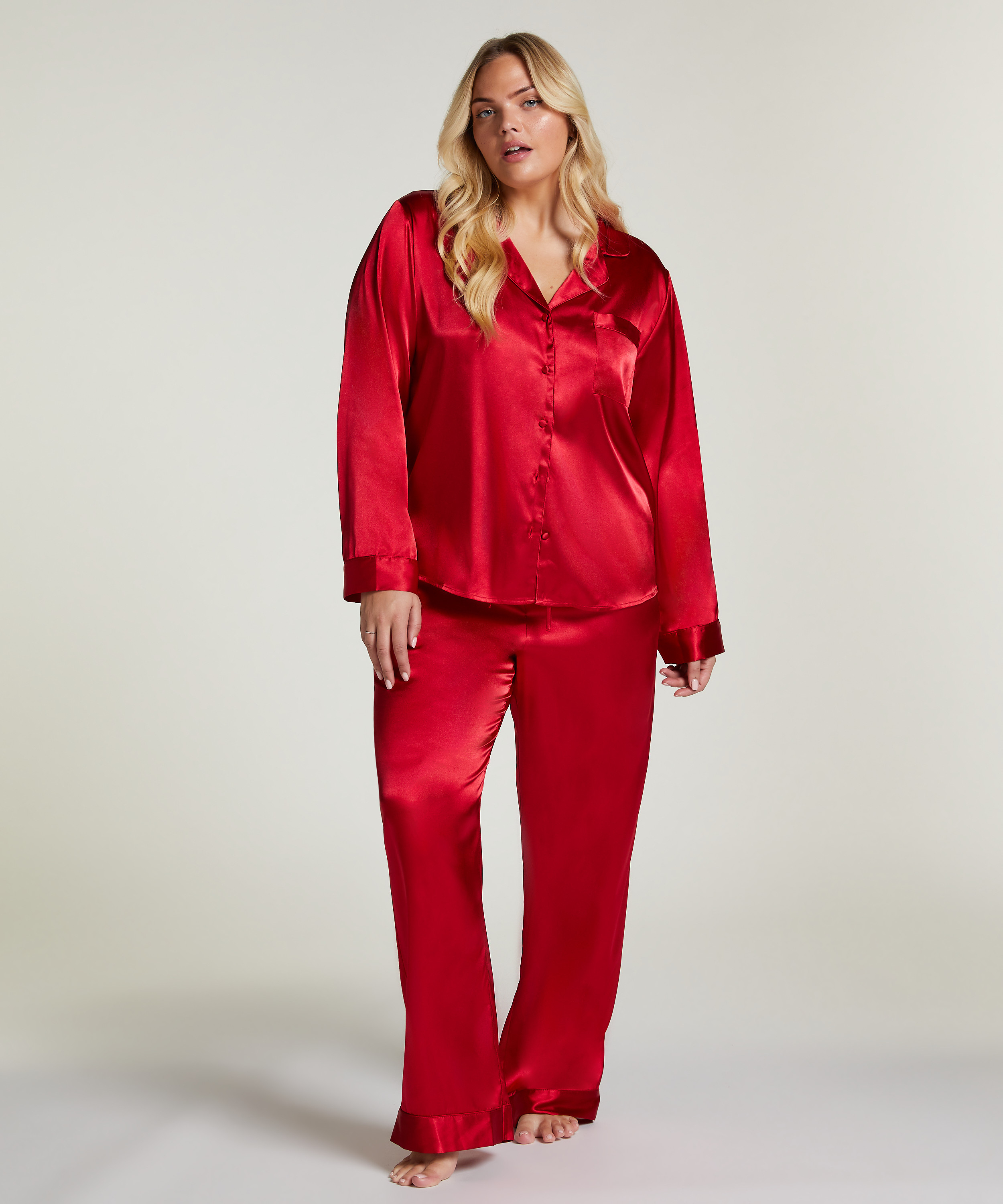 Satin Long-Sleeved Jacket, Red, main