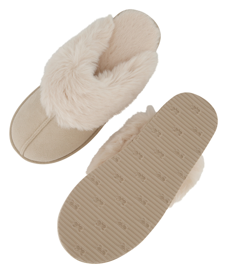 Suede Slippers, Beige
