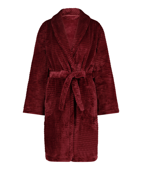 Short Fleece Ribbed Bathrobe, Brown