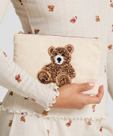 Bear Beaded Pouch, Beige