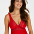 Grafic jersey lace slip dress, Red
