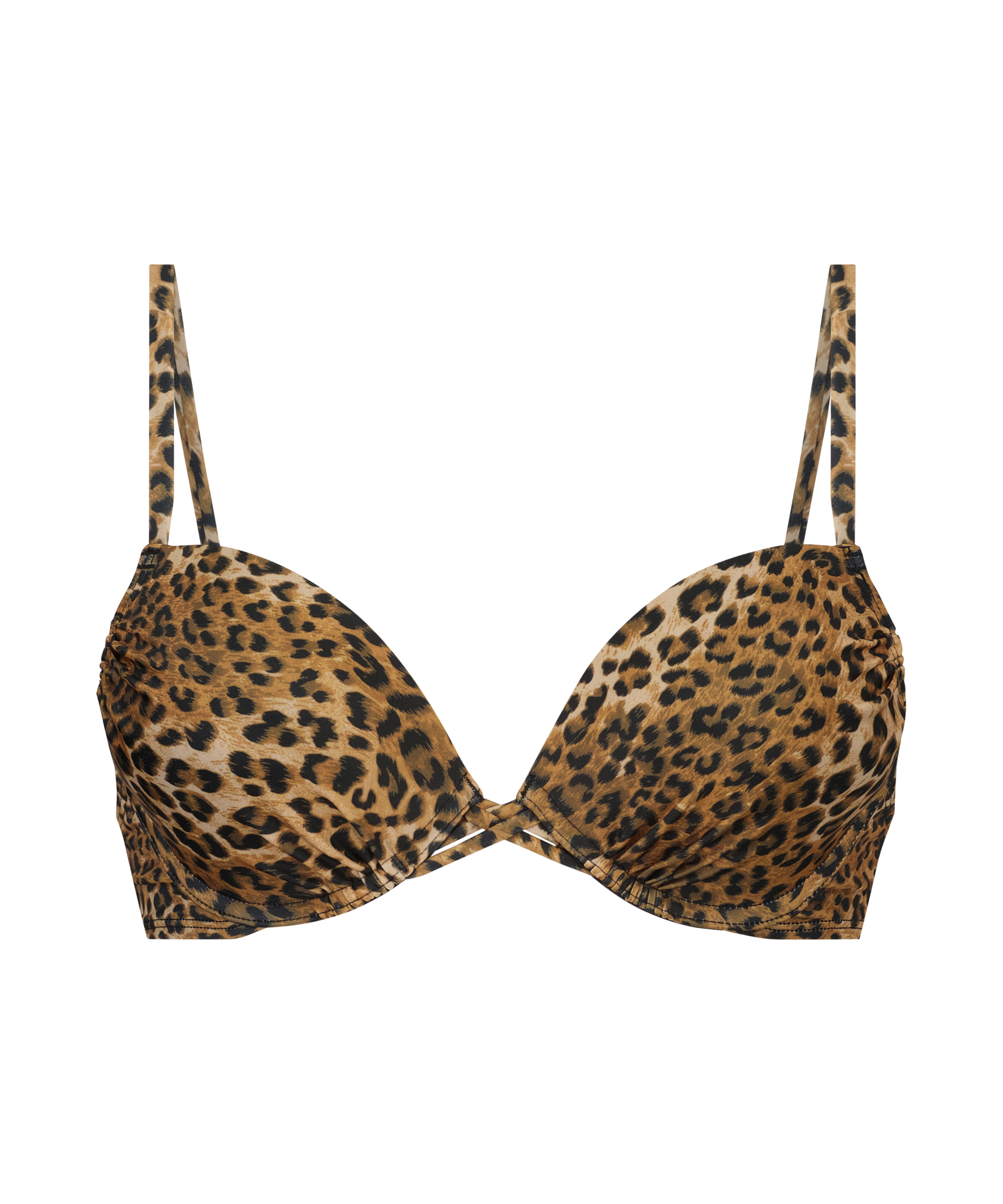 Leopard padded underwired bikini top, Brown, main