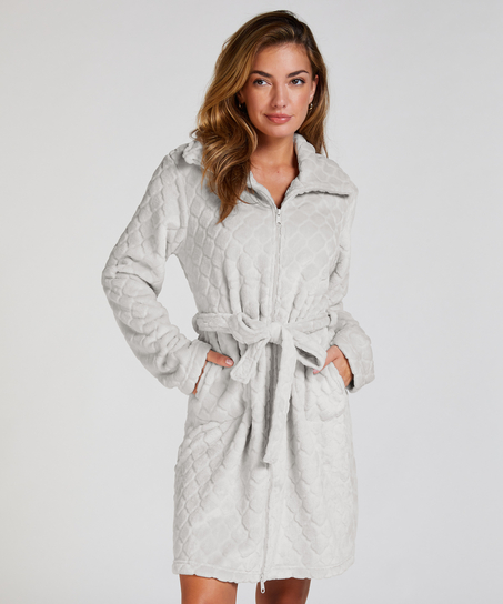 Fleece Zip Bathrobe, Gray