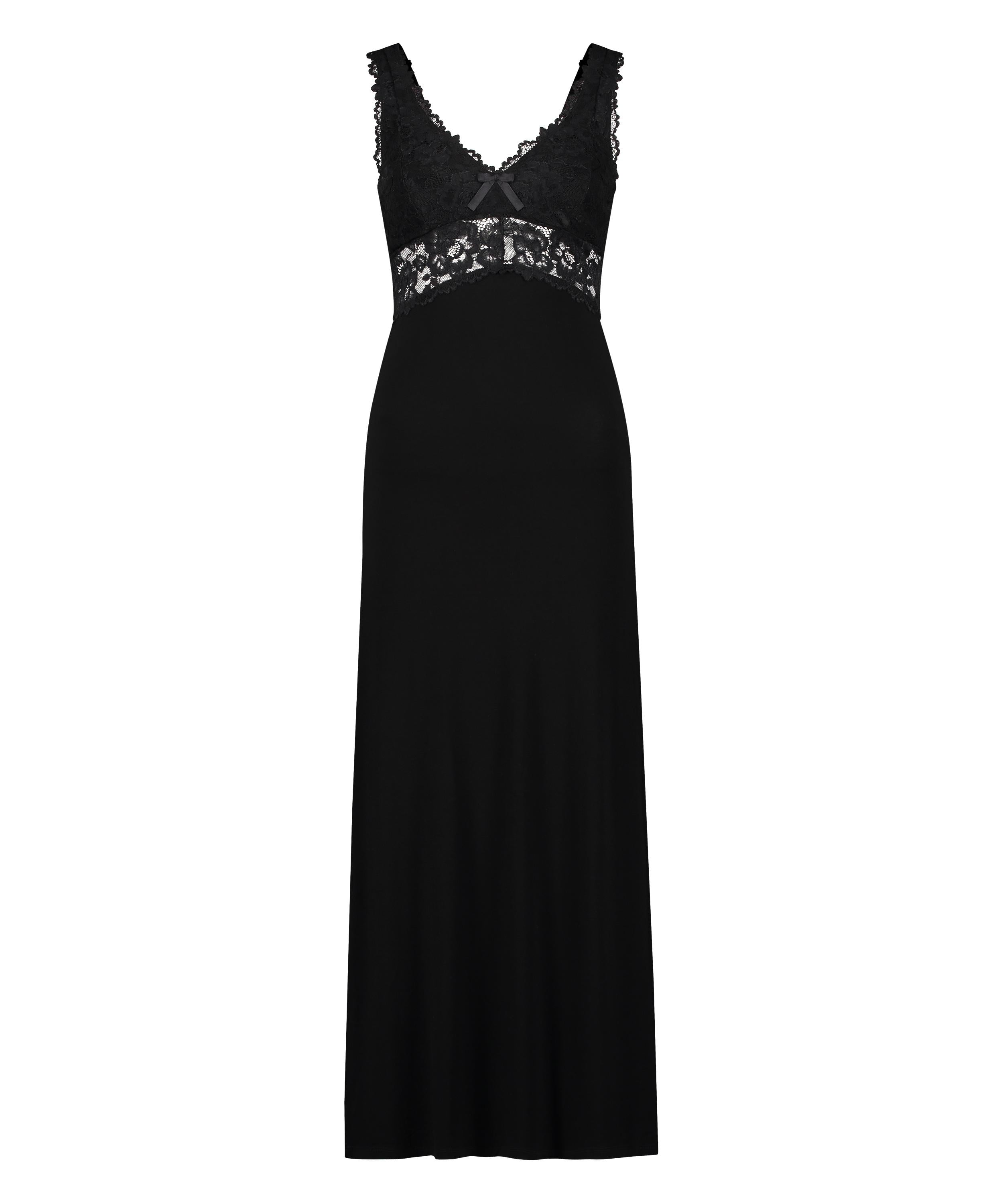 Slipdress Nora Lace Long, Black, main