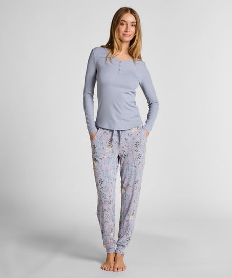 Longsleeved Pyjama Top Henley, Purple