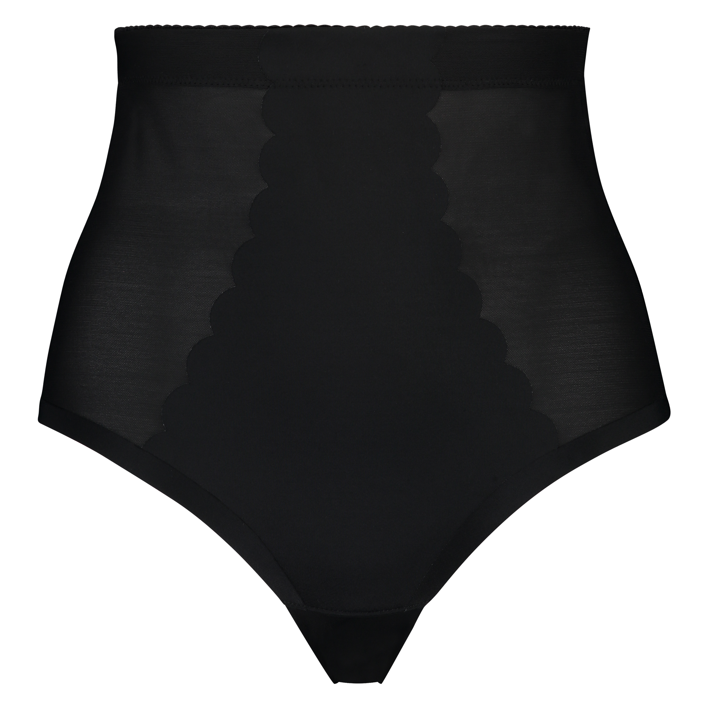 Sculpting scallop high waisted thong - Level 3, Black, main