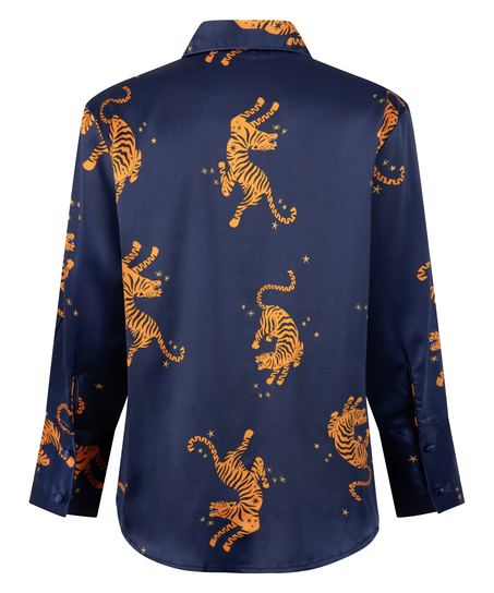 Satin Long-Sleeved Jacket, Blue