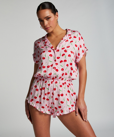 Velour Cherry Print Onesie with Hat