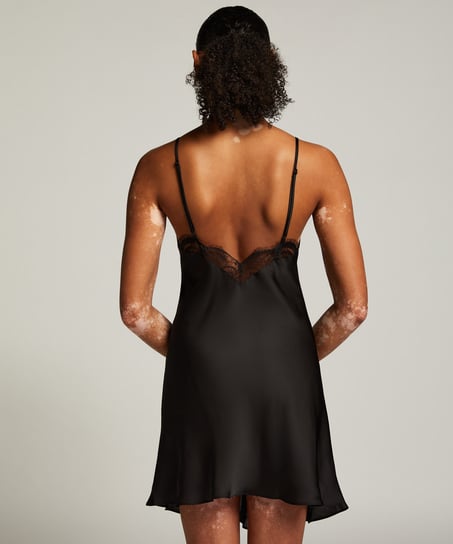 Satin Slip Dress, Black