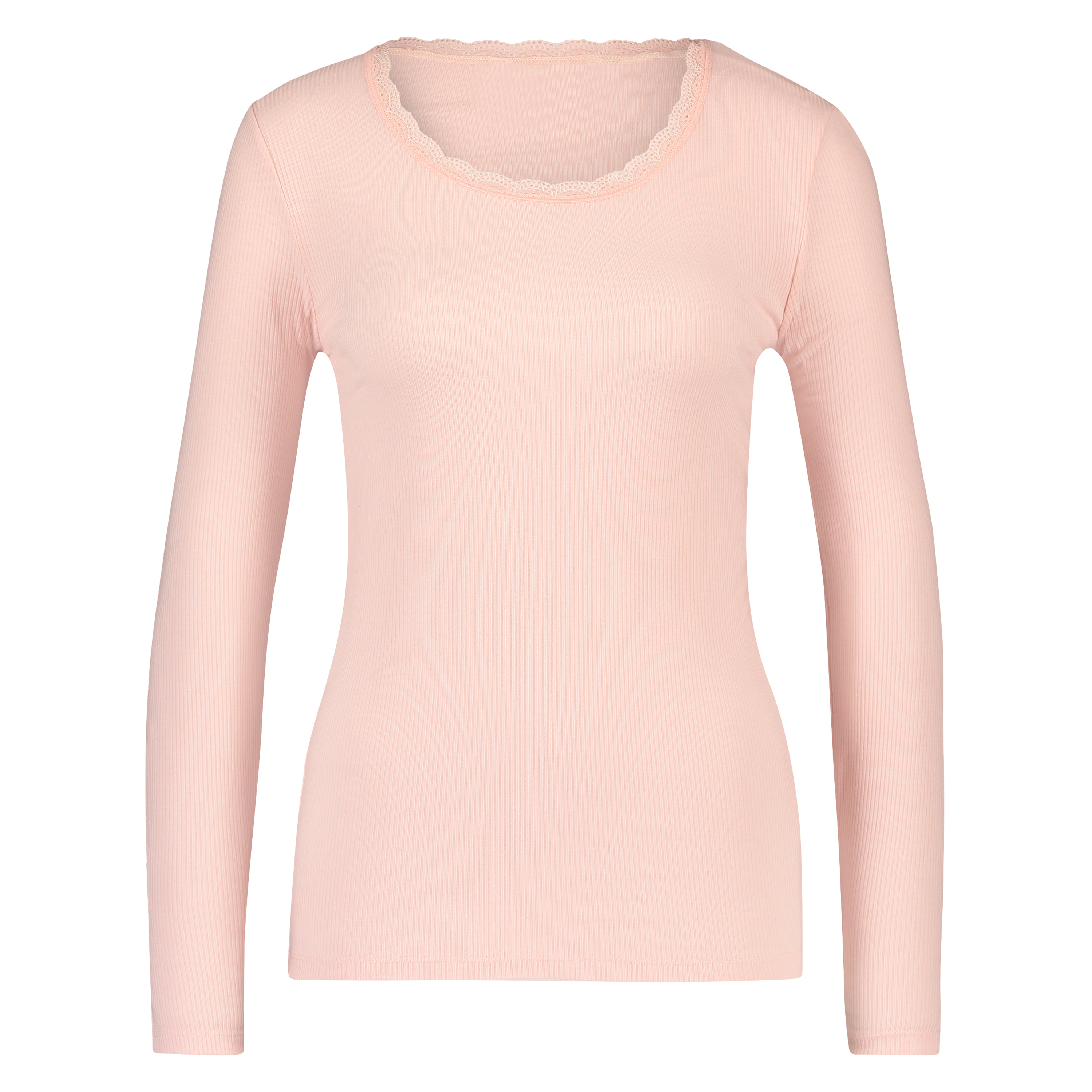 LS ribbed top R-neck, Pink, main
