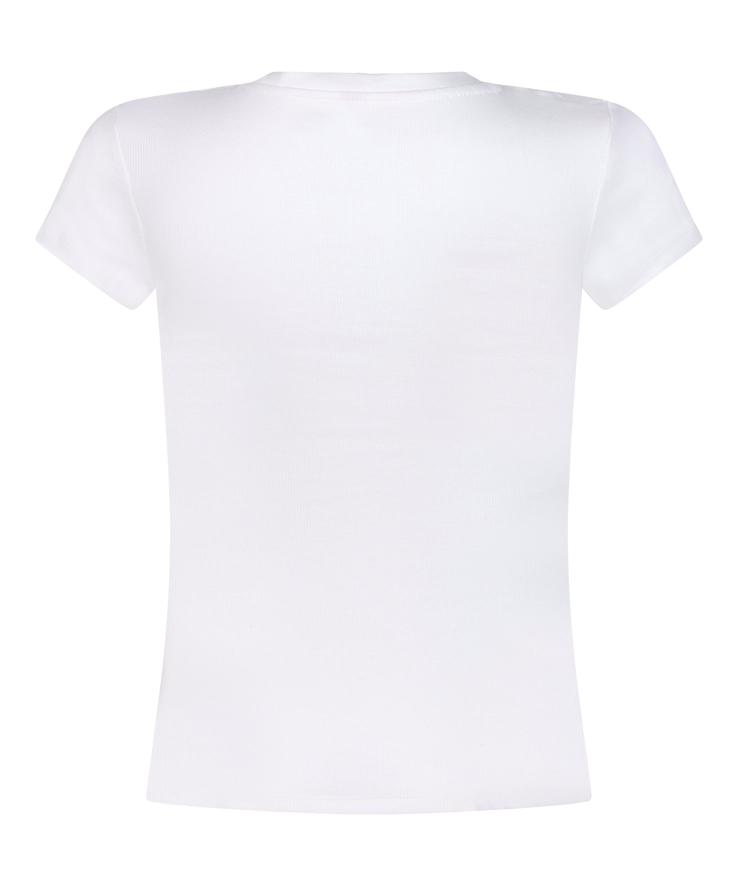 Ribbed Crew Neck Short-Sleeved Pyjama Top, White, main