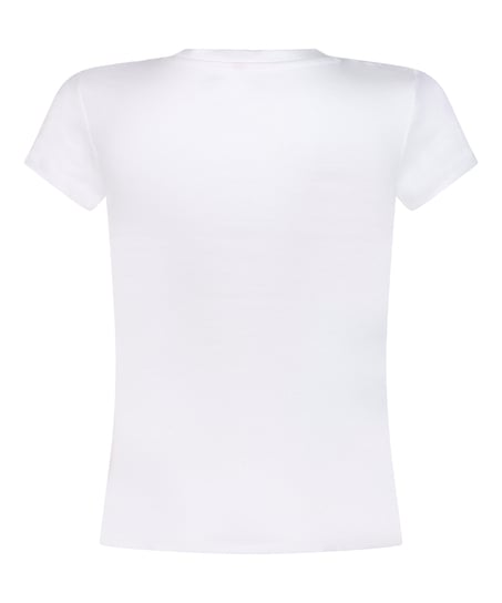 Ribbed Crew Neck Short-Sleeved Pyjama Top, White