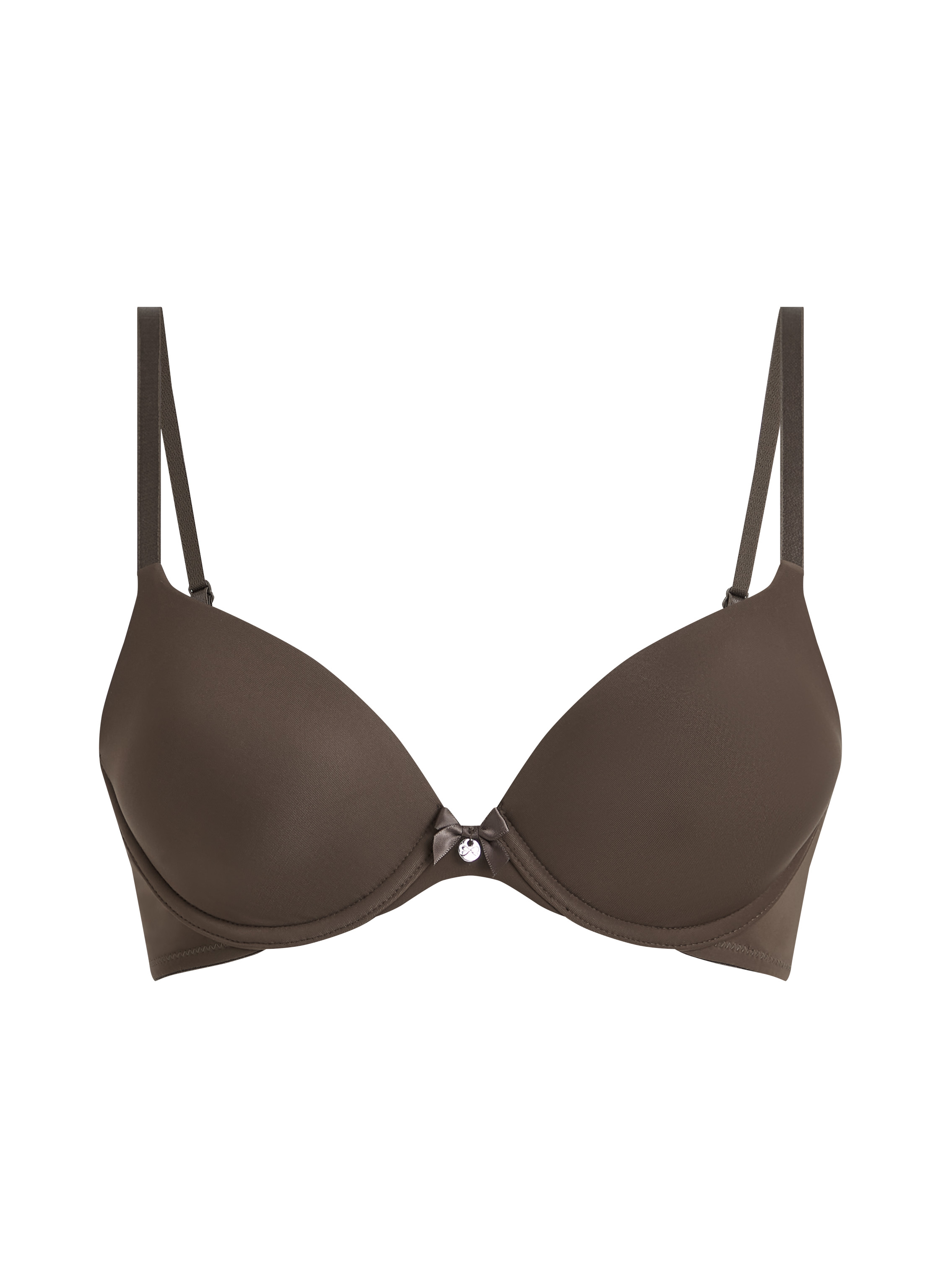 Plunge Padded Underwired Bra, Brown, main