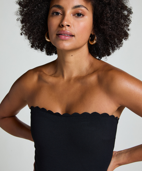 Bandeau Scallop Swimsuit, Black