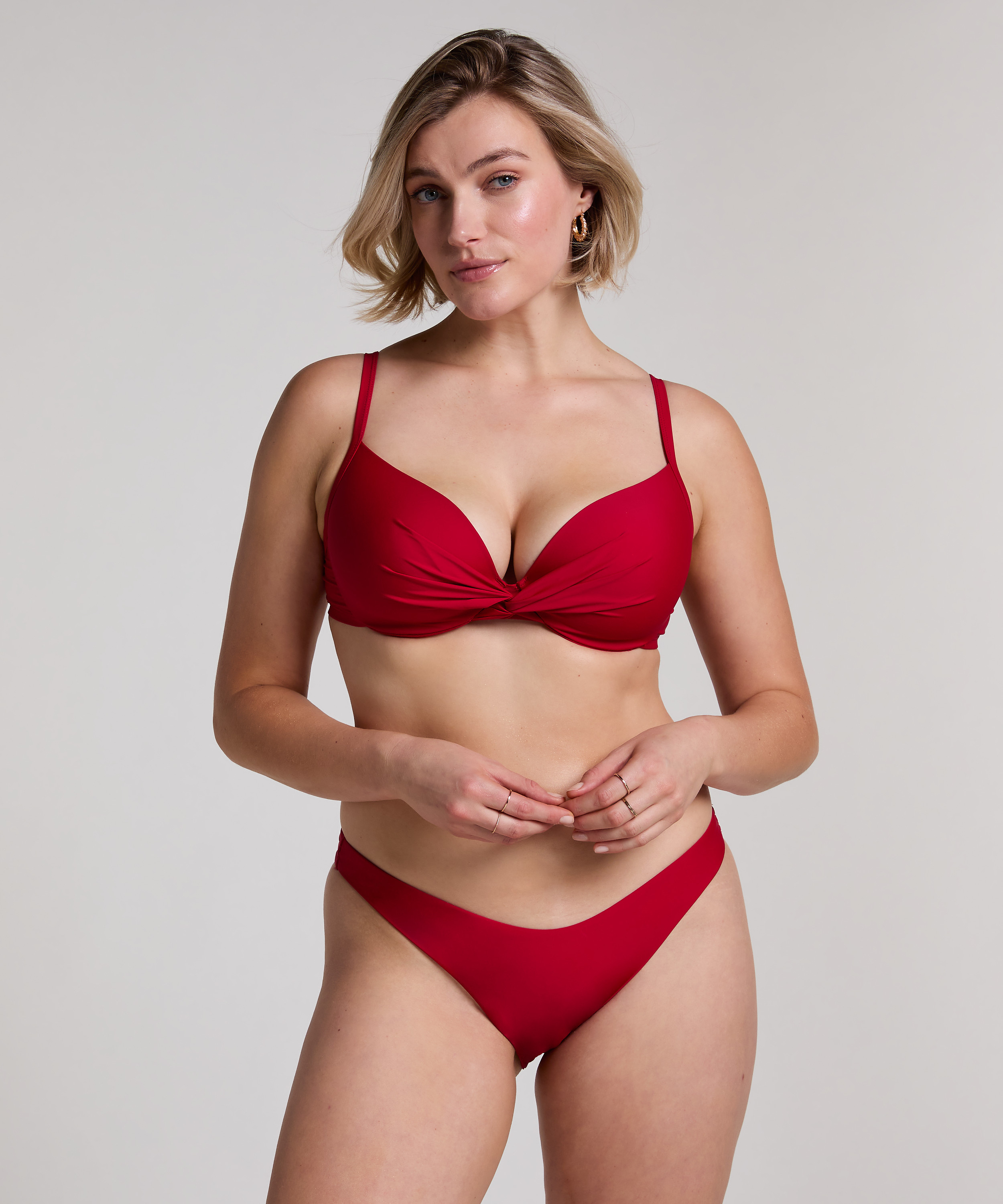Luna High-Leg Bikini Bottoms, Red, main
