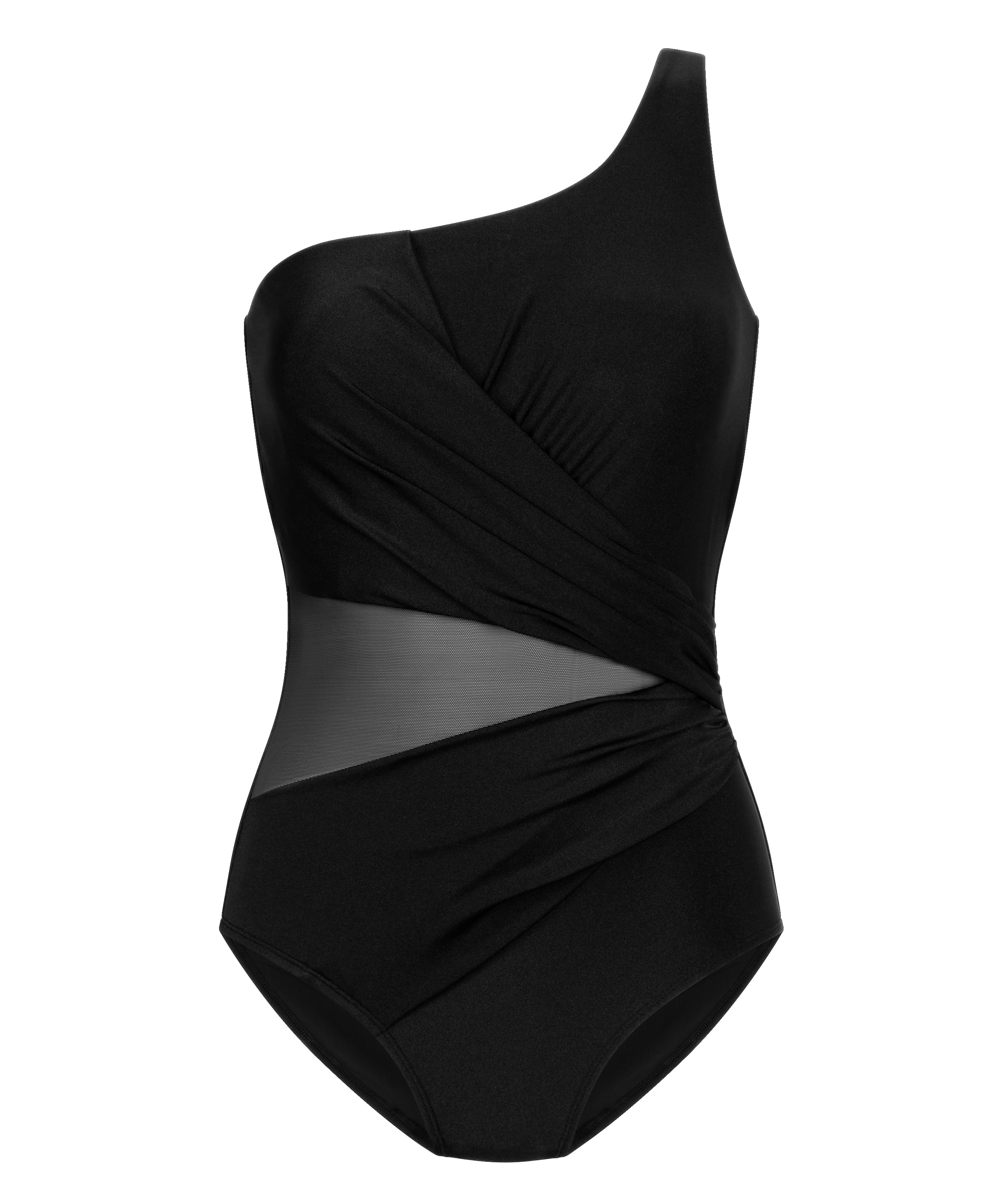 Shaping Shell Mesh Swimsuit, Black, main