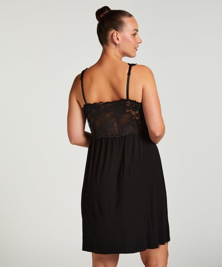 Nora Lace Slip Dress, Black