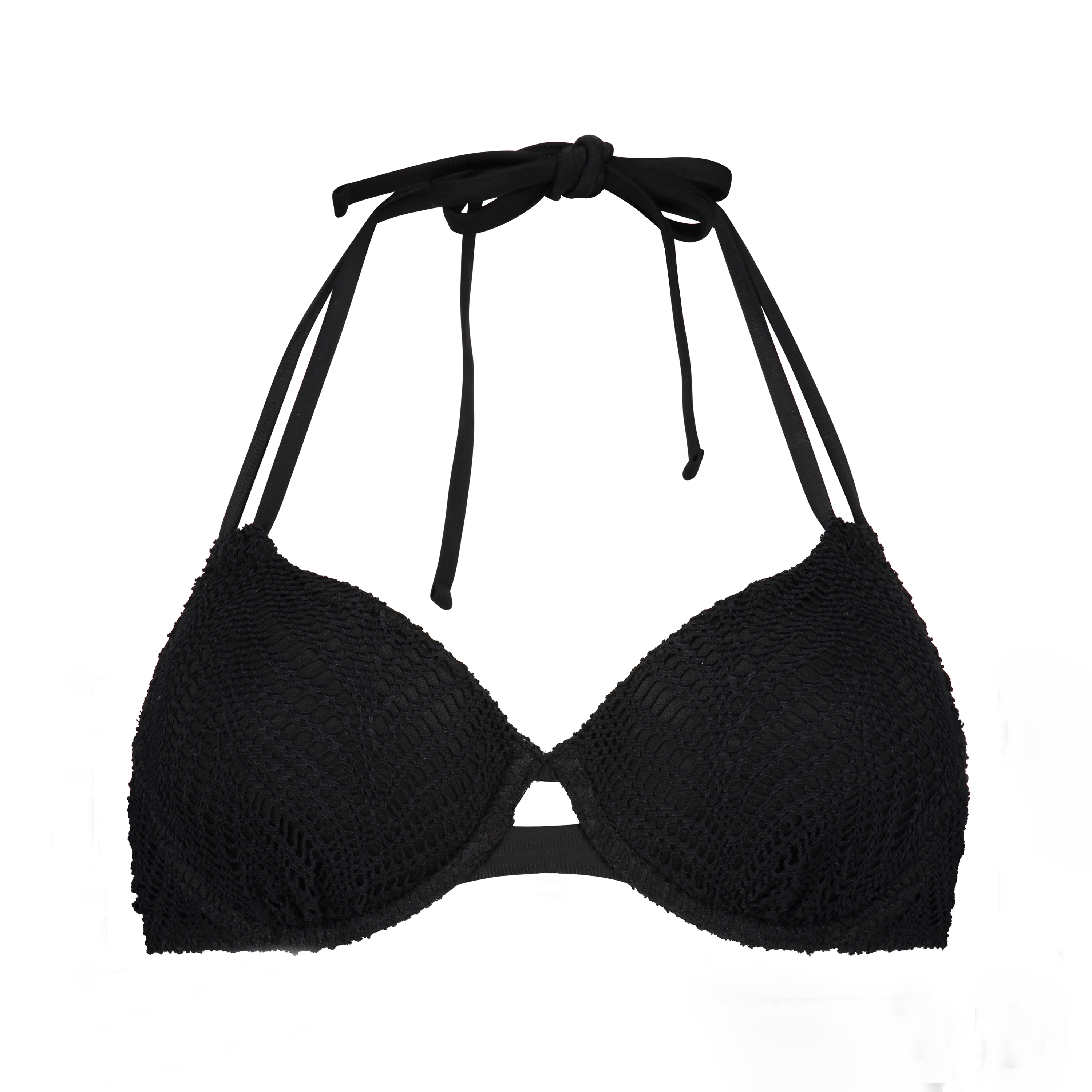 Crochet Bikini Top, Black, main