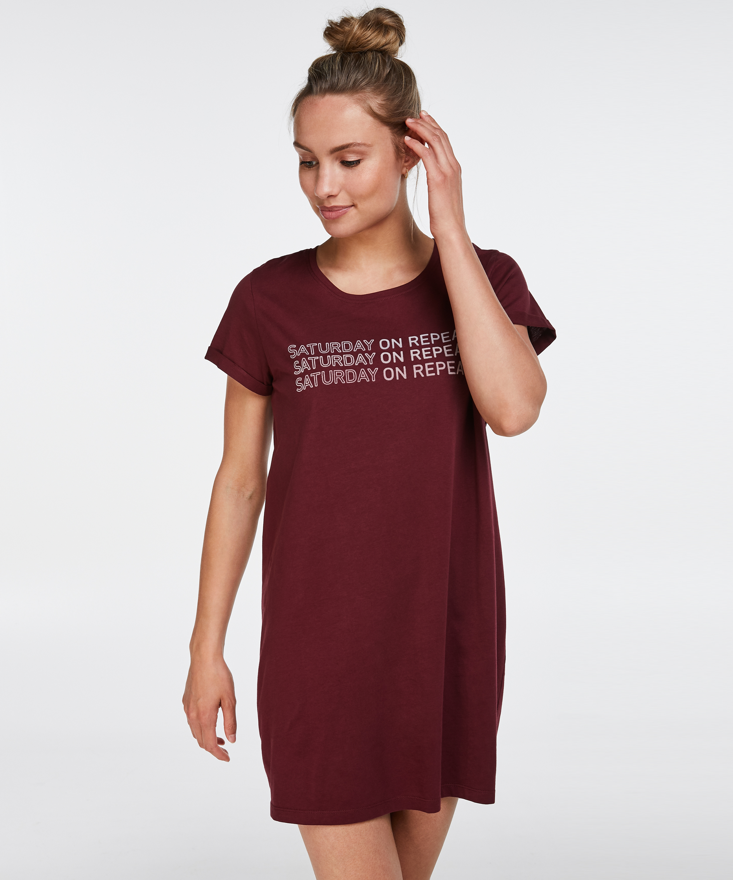 Round Neck Nightshirt, Red, main