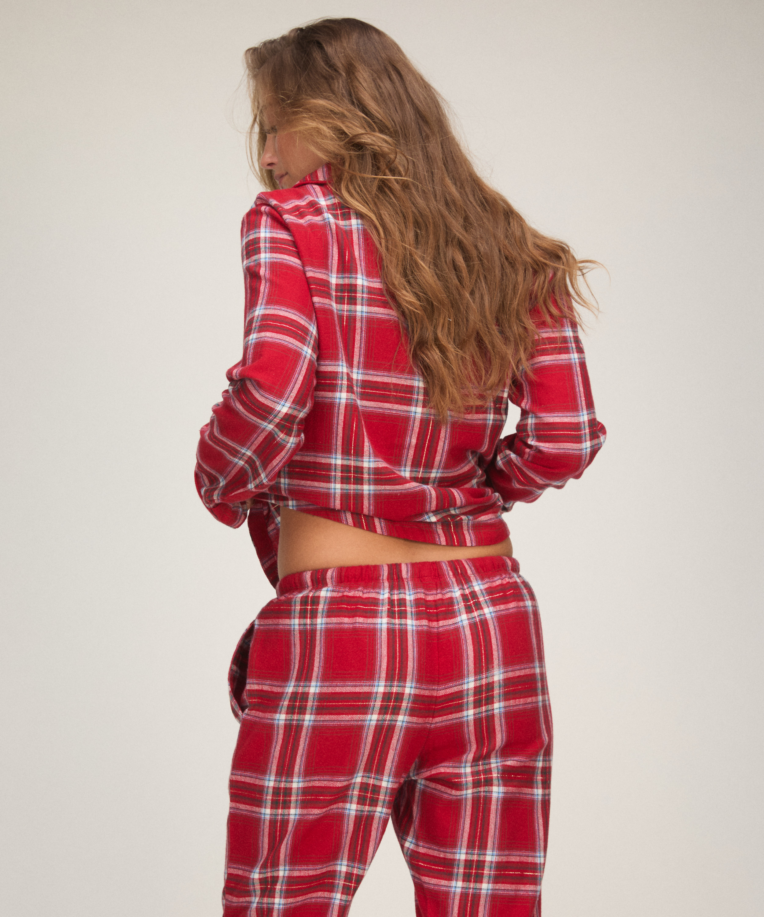 Flannel Pyjama Top, Red, main
