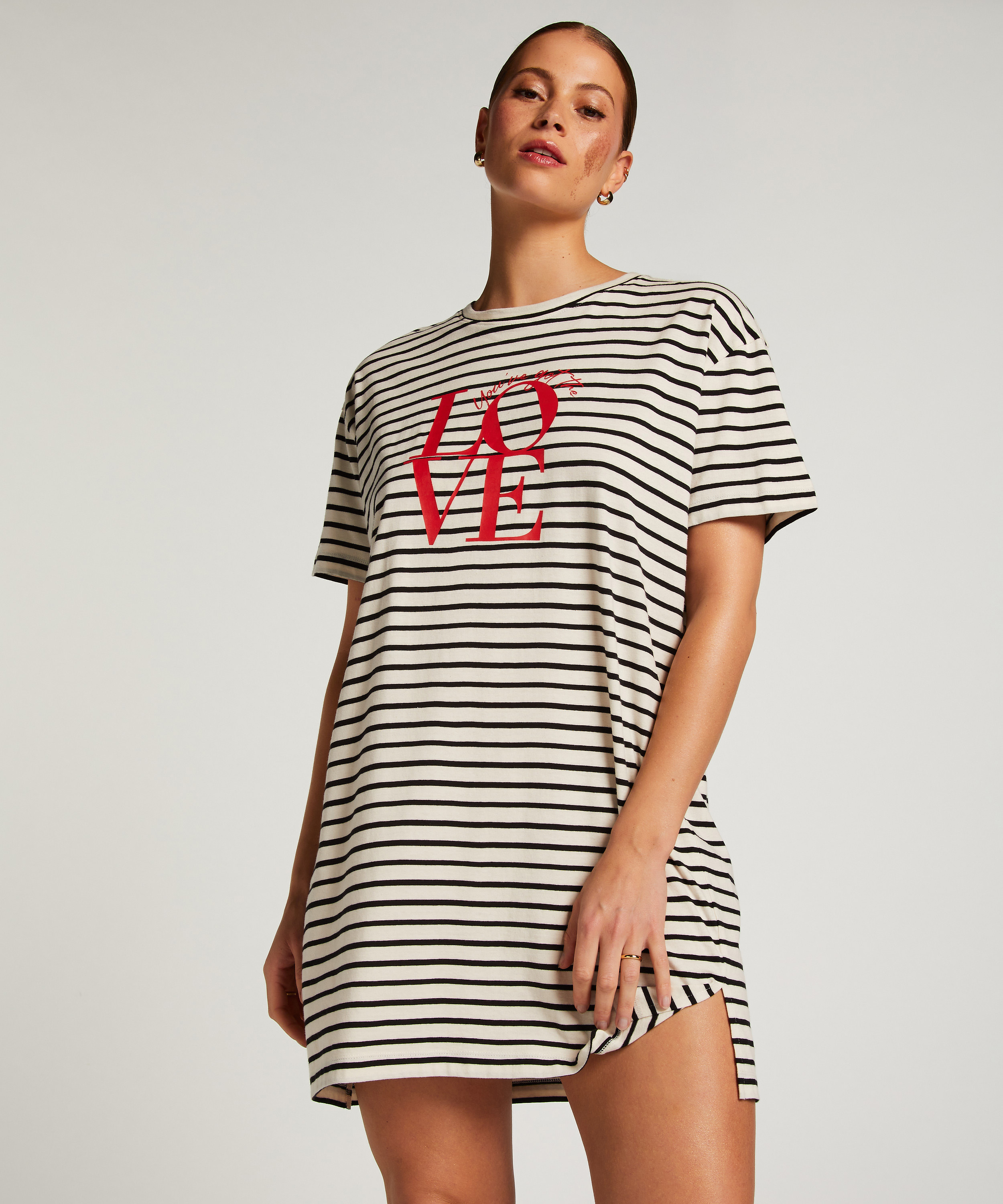 Round Neck Nightshirt, Black, main