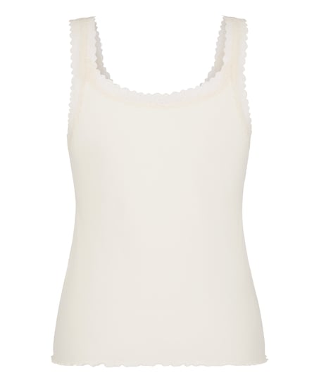 Singlet Rib Jersey Lace, White