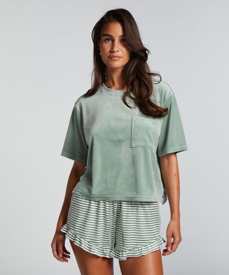 Top Velours Pocket, Green