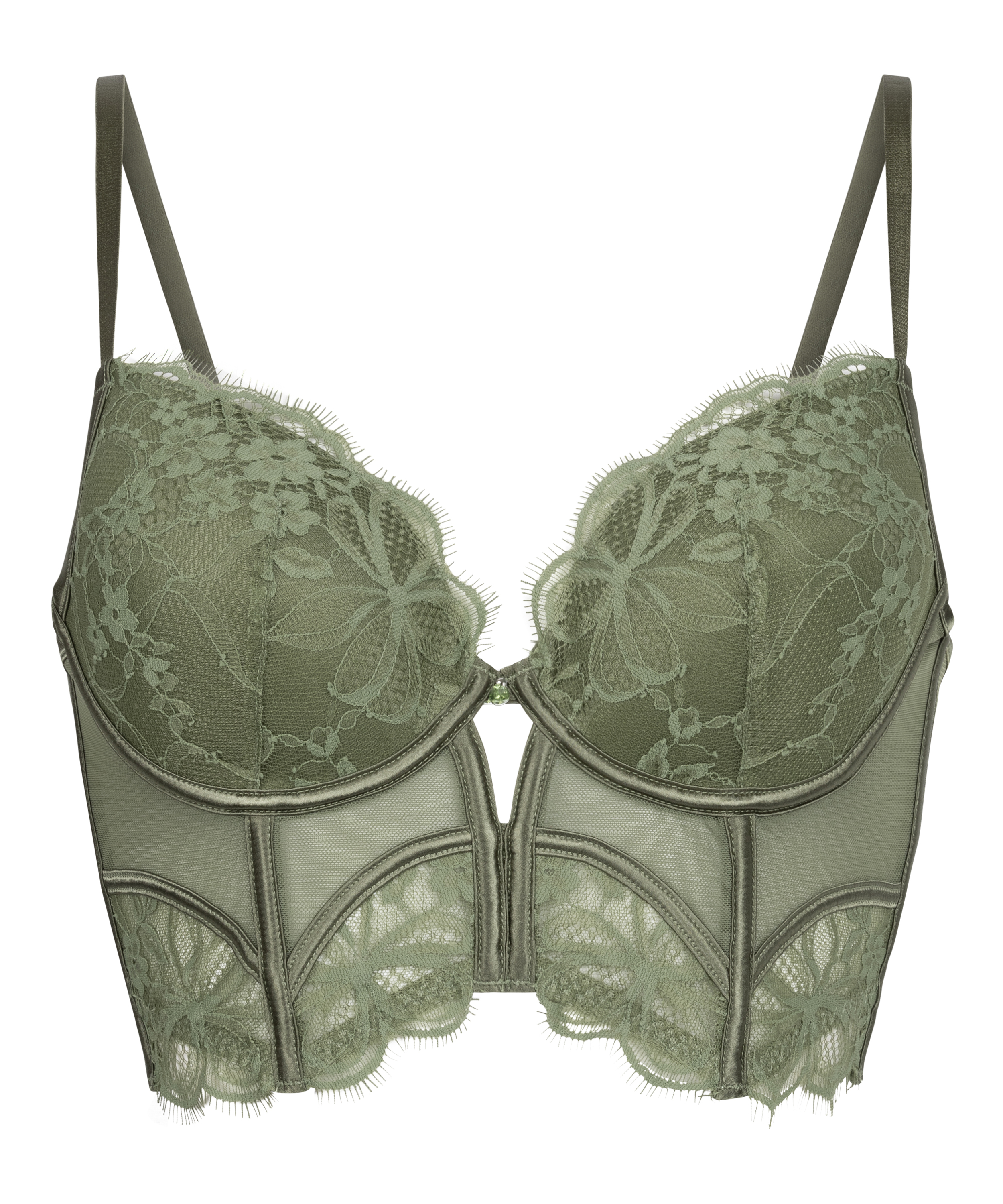 Prina Padded Underwired Longline Bra, Green, main
