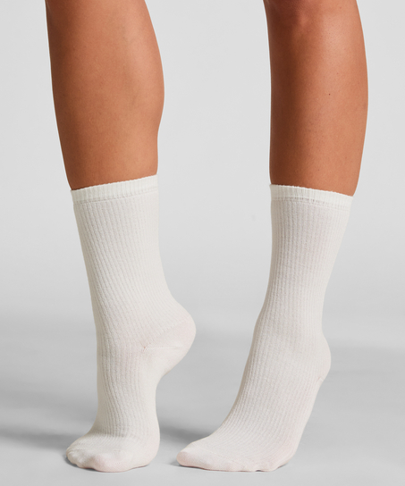 Rib Modal Crew Socks, White