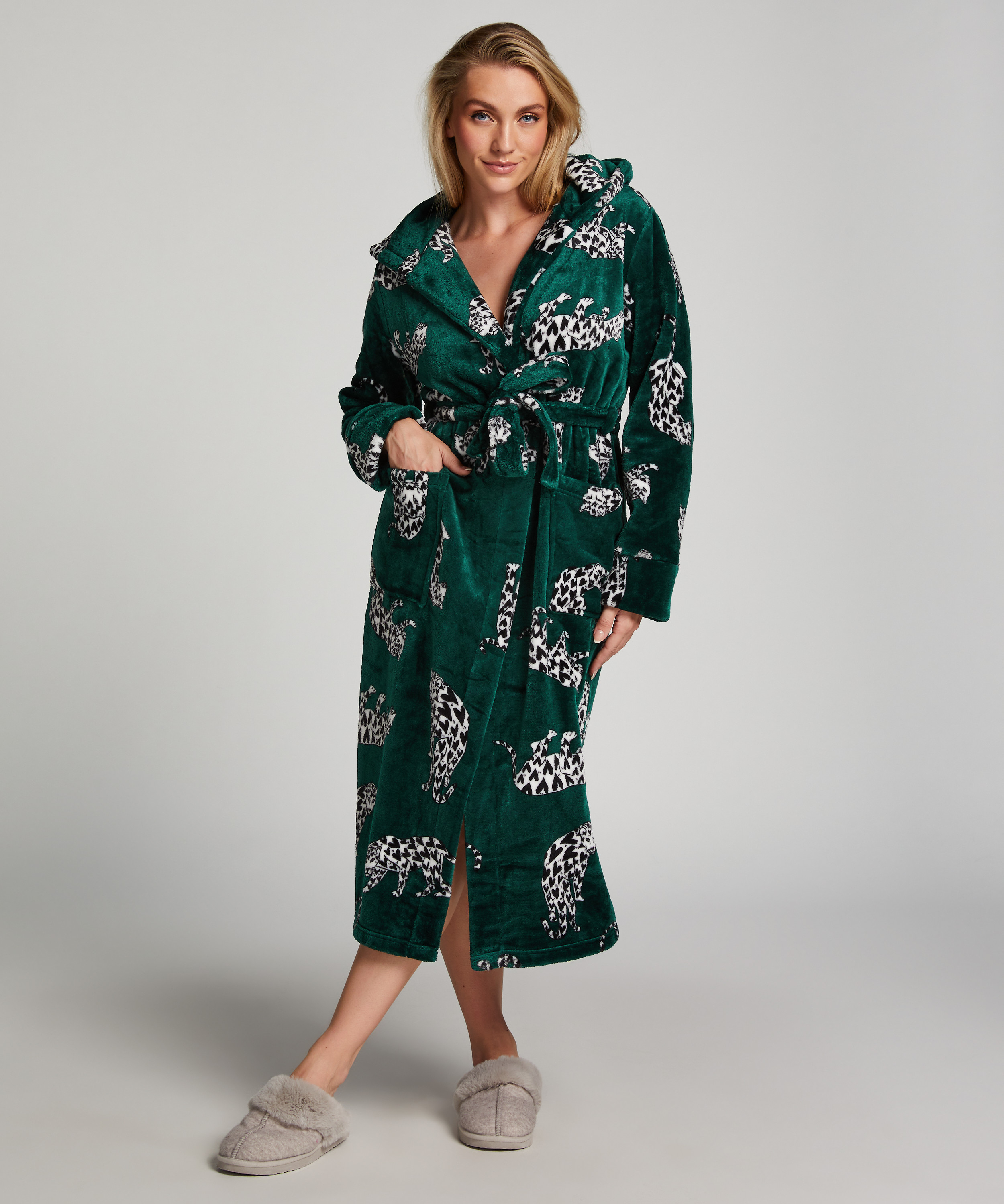 Fleece Bathrobe, Green, main