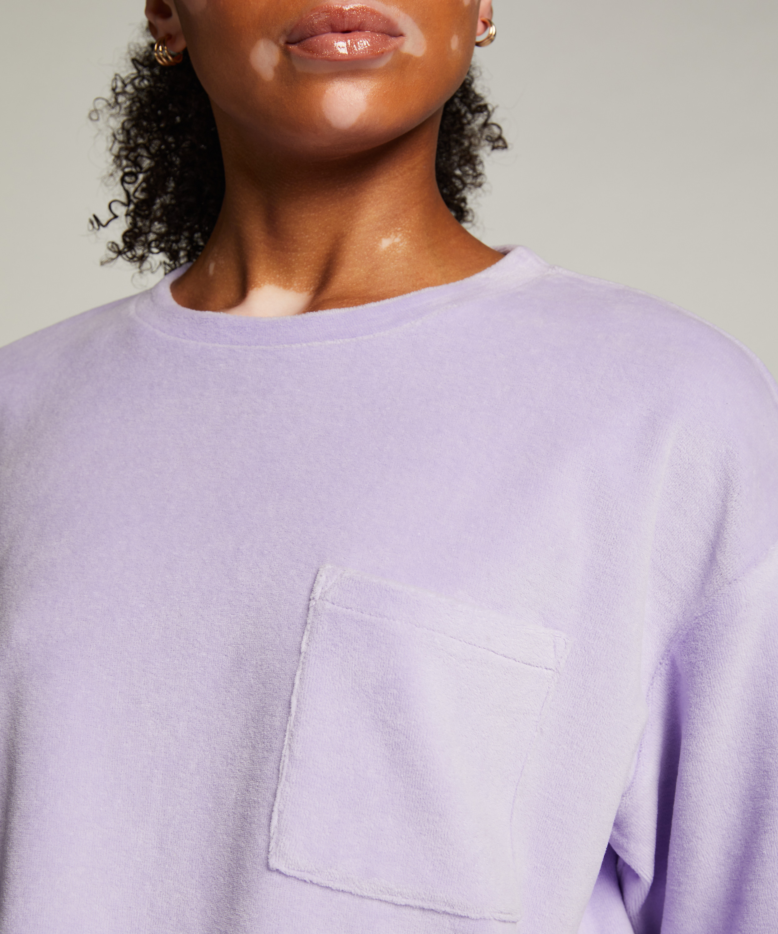 Short-sleeve velours top, Purple, main