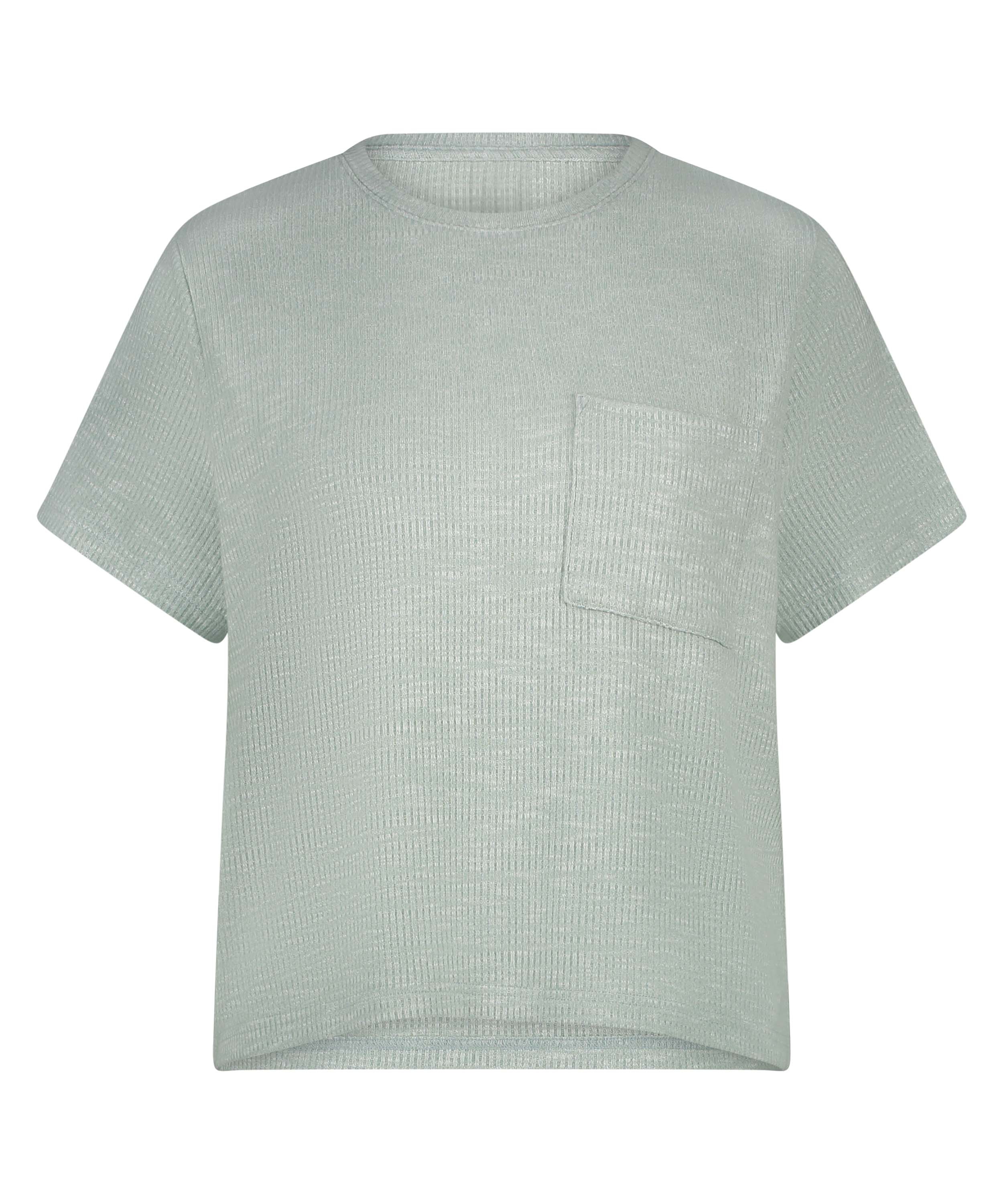 Rib Short-Sleeved Top, Green, main