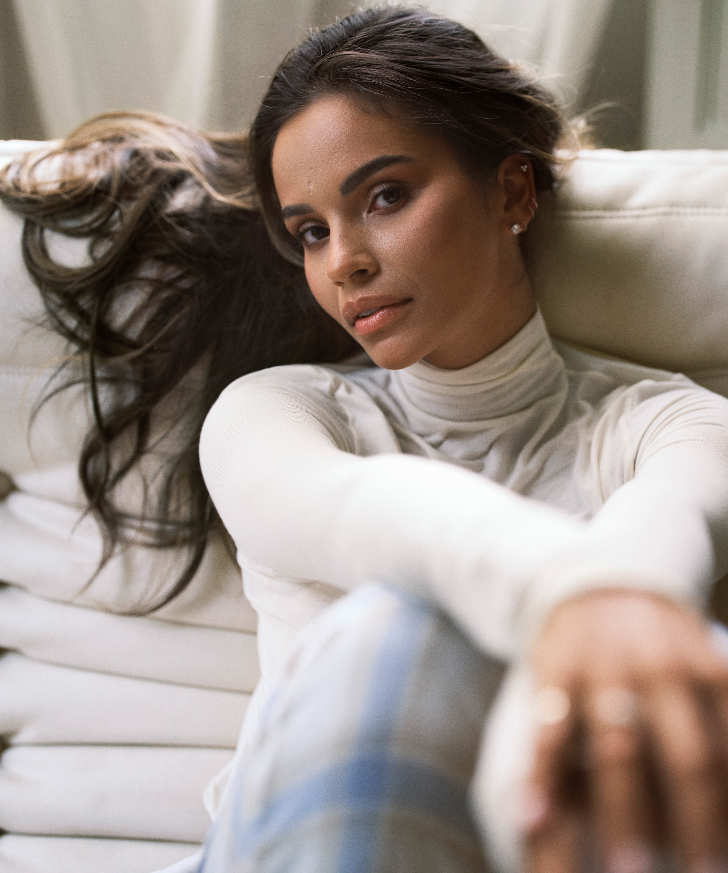 super soft Turtleneck shirt with Cashmere, White, main