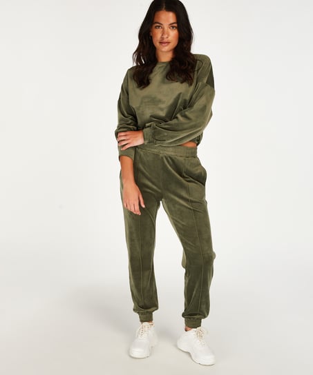 Velour Jogging Pants Pin-tucked, Green