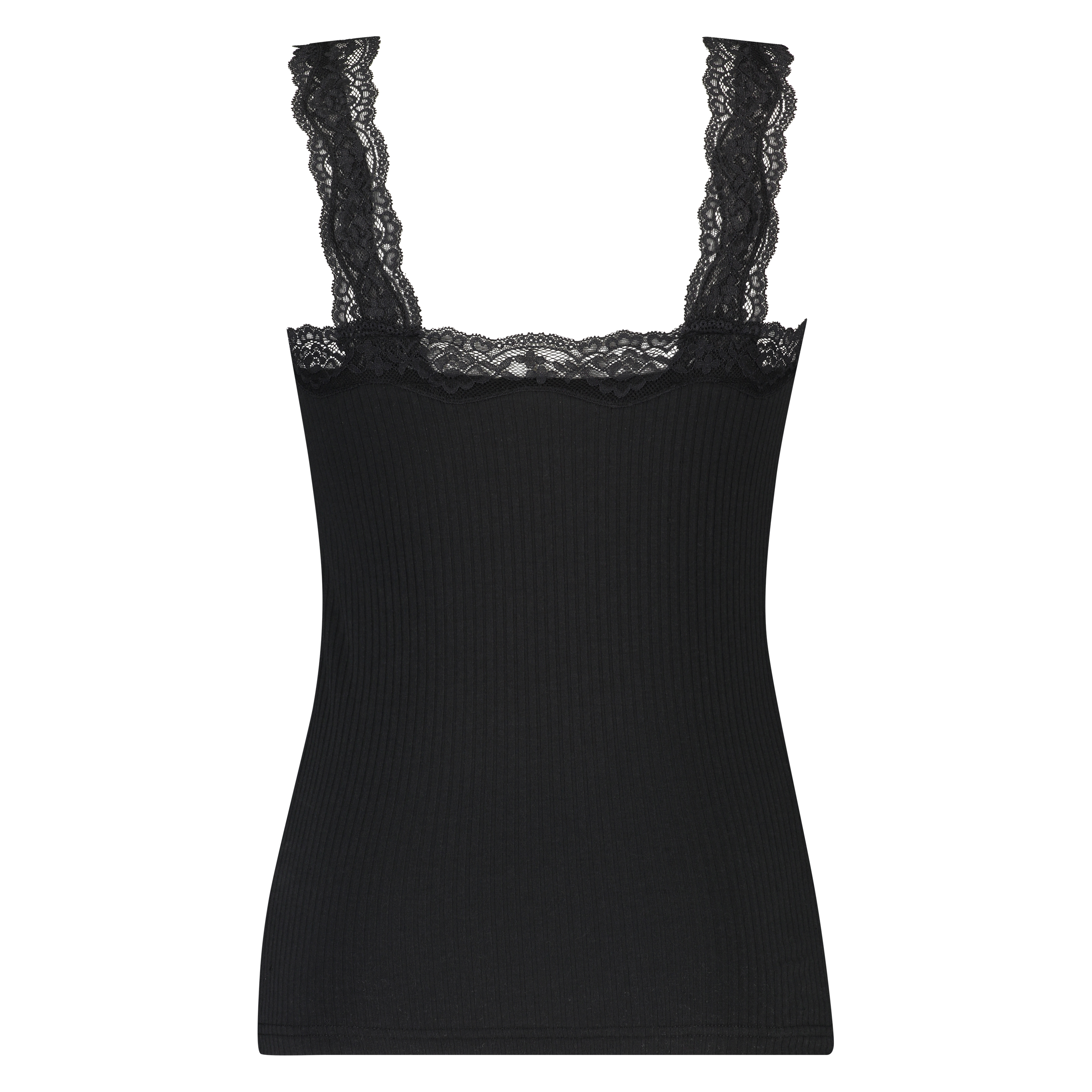 Rib lace cami top, Black, main