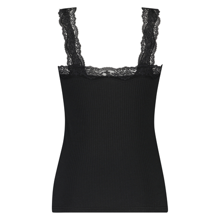 Rib lace cami top, Black