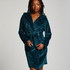 Short Fleece Ribbed Bathrobe, Blue