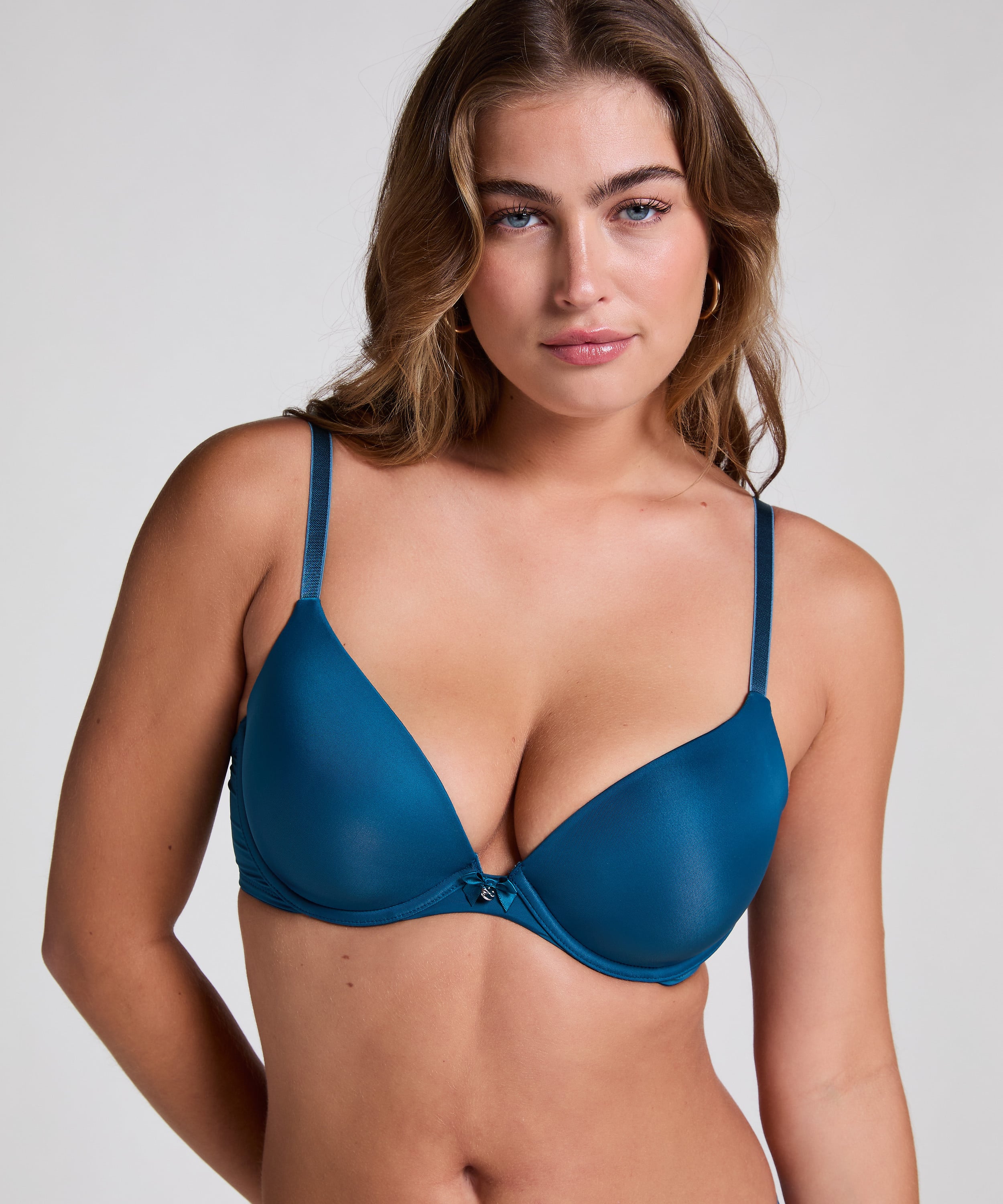 Plunge Padded Underwired Bra, Blue, main