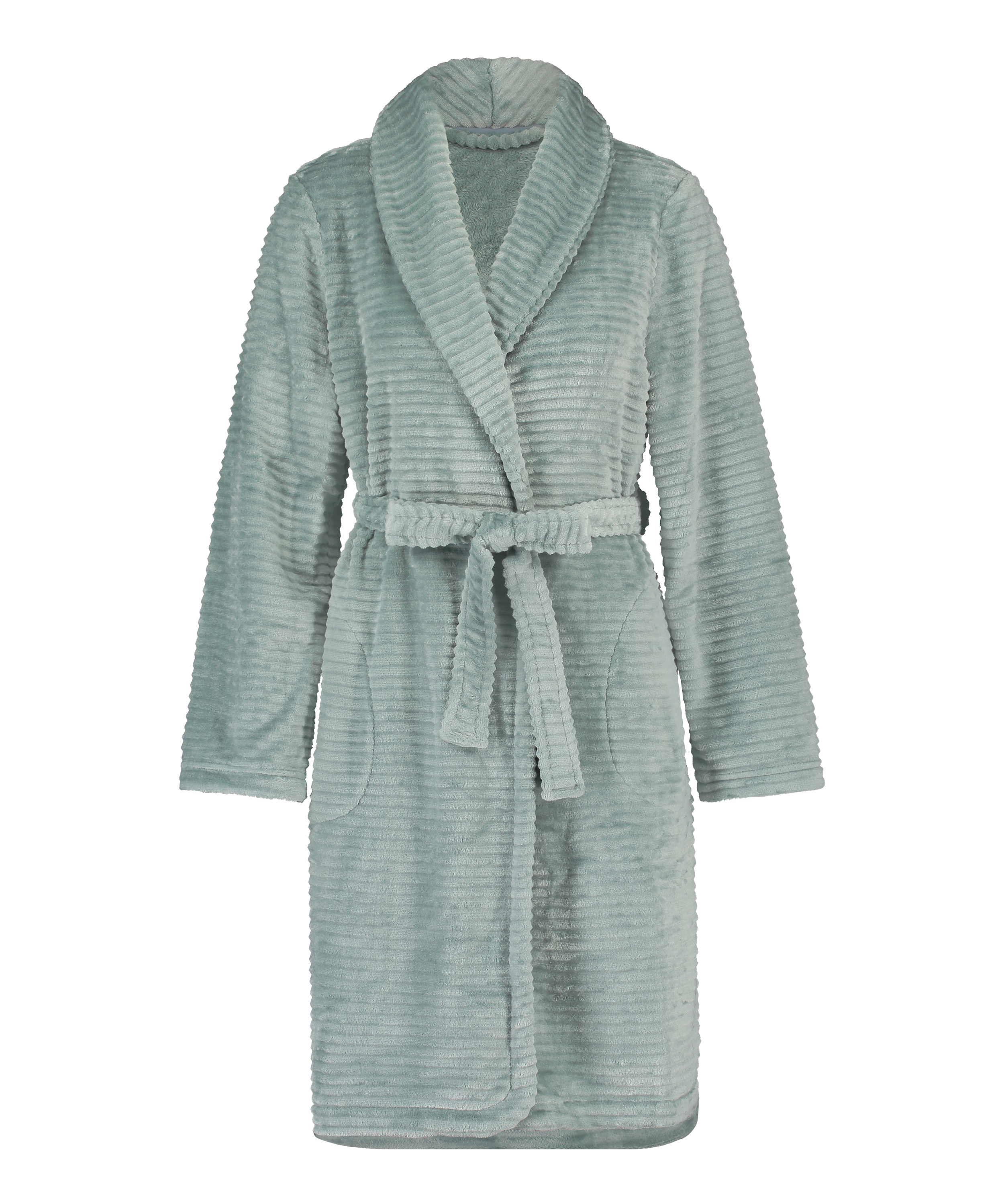 Short Fleece Ribbed Bathrobe, Green, main