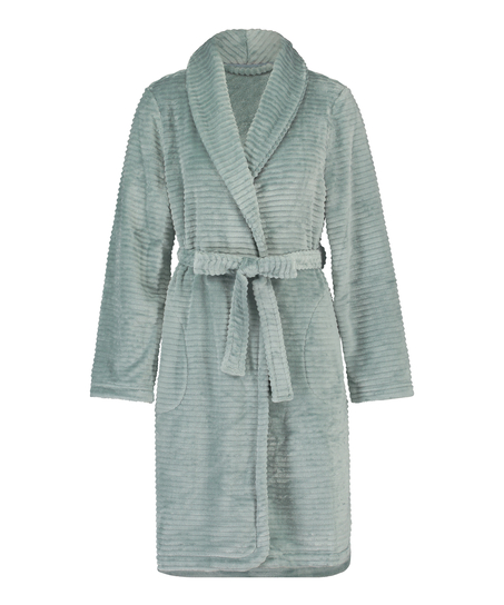 Short Fleece Ribbed Bathrobe, Green