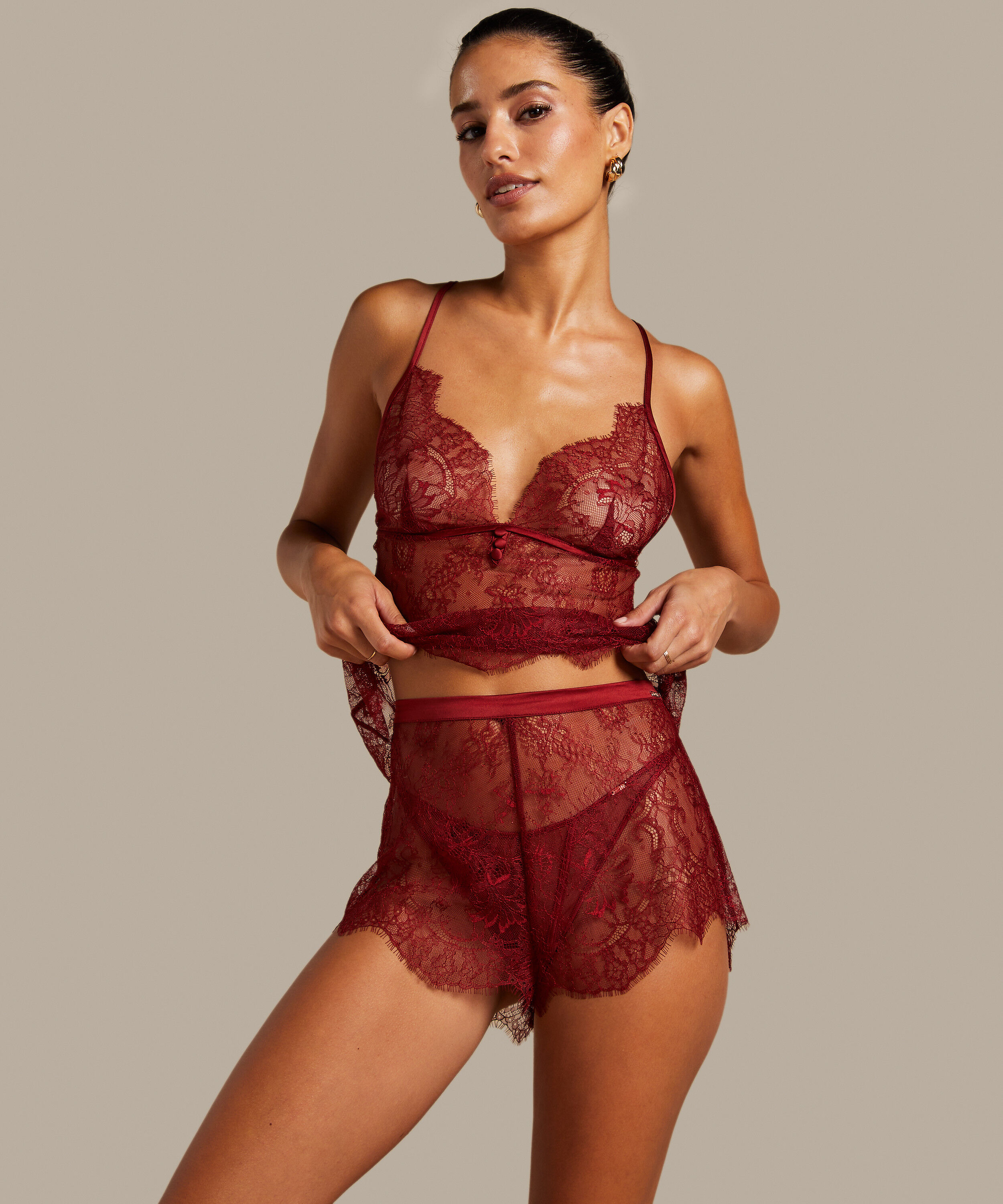 Delphine Lace Shorts, Red