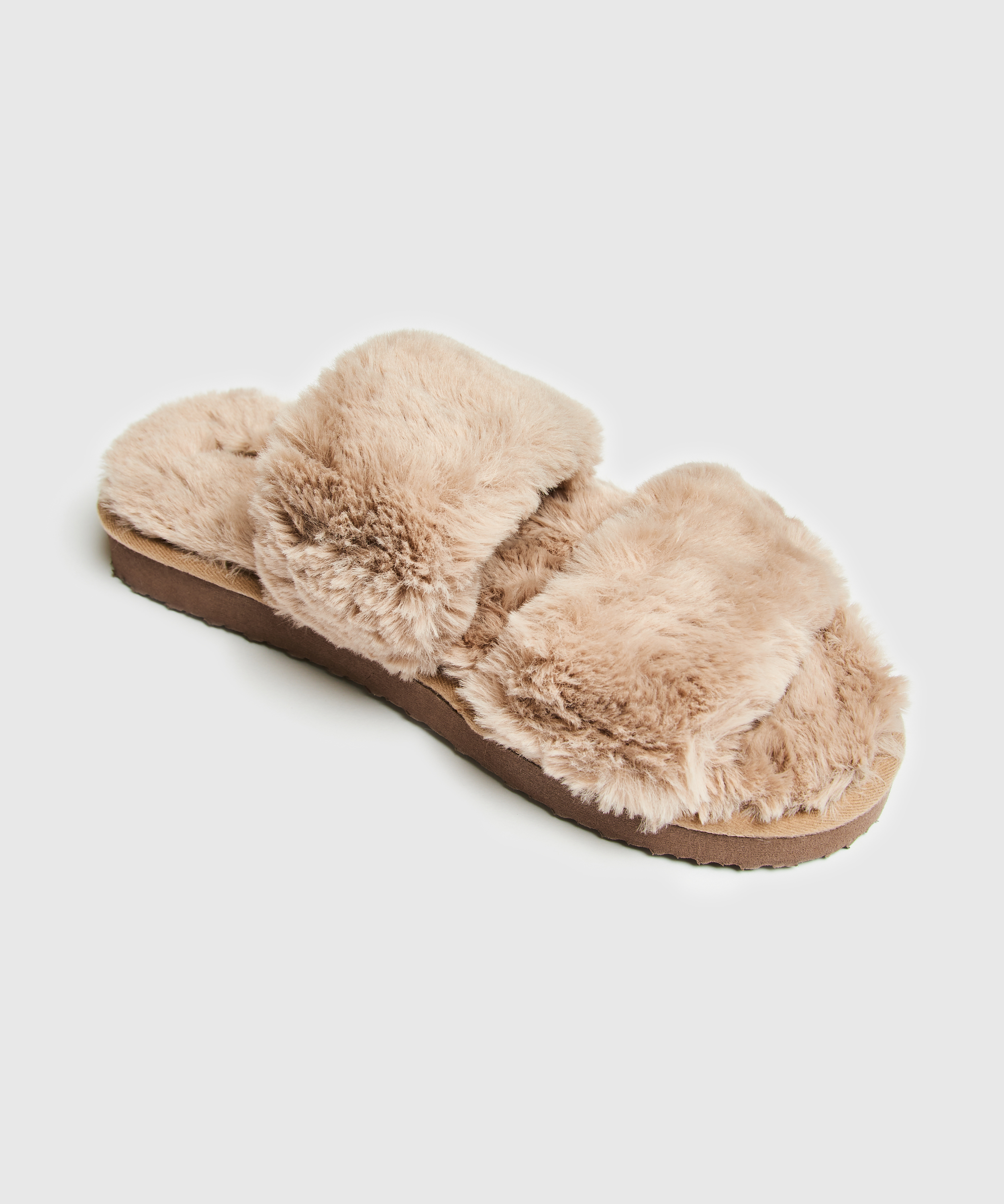 Fake Fur Slippers, Brown, main