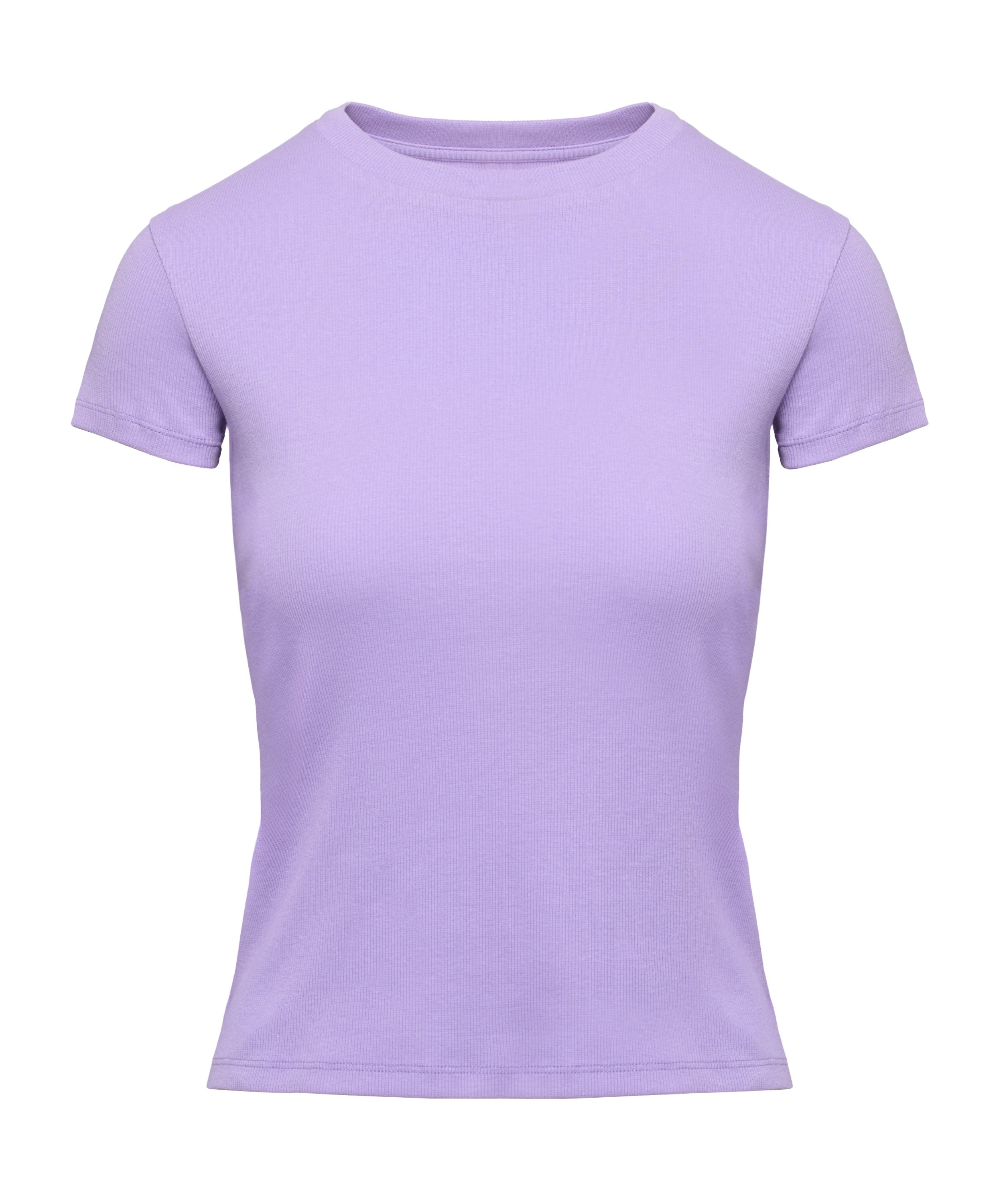 Ribbed Crew Neck Short-Sleeved Pyjama Top, Purple, main