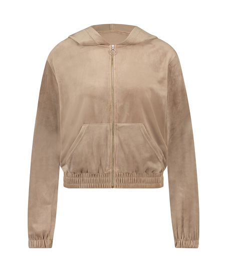 Velour hoodie jacket, Brown