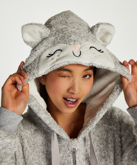 Fleece Bathrobe, Gray